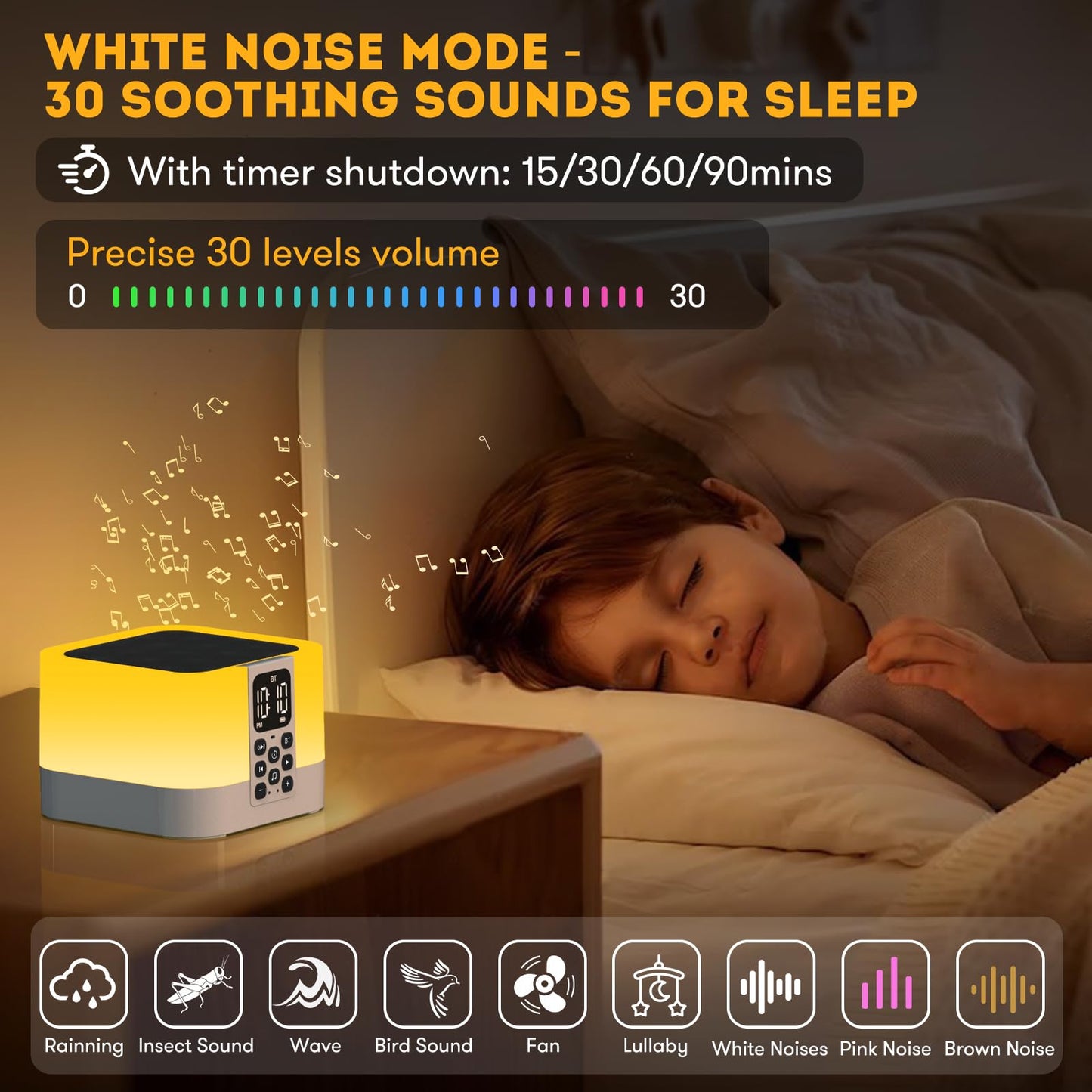 AFEXOA Bluetooth-Lautsprecher, Wecker & Nachtlicht, mit Naturgeräuschen, für Schlaf- & Kinderzimmer